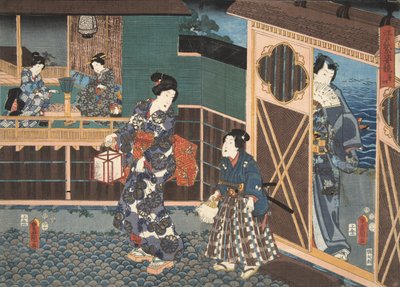 Jelenet a Genji monogatari-ból (Genji meséje), Murasaki Shibuku (sz. 978) c. 1860 (színes fatömbnyomat) alkotó: Utagawa and Toyokuni Kuniyoshi