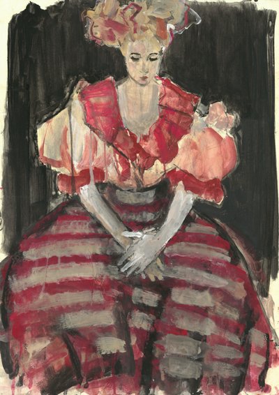Elegáns nő piros ruhában alkotó: Ute Rathmann