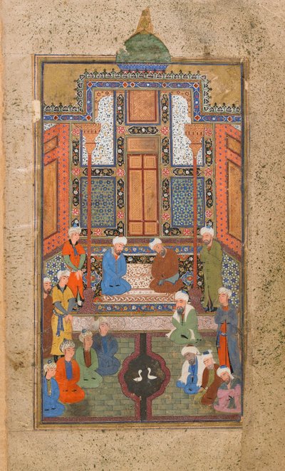 Palotajelenet egy Tuhfat al-Ahrarban (a szabadok ajándéka) Bukharában, Üzbegisztánban, Üzbég időszakban, 1540 körül (átlátszatlan akvarell, tus és arany papíron) alkotó: Uzbek School