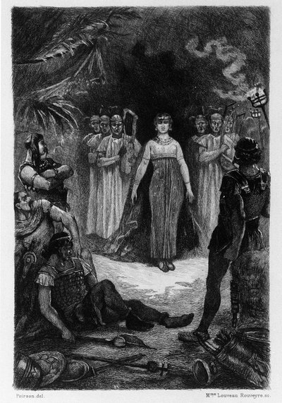 Illusztráció: V.A. Poirson (1890) Gustave Flaubert Salammbo”” című regényéhez, a rómaiak és karthágóiak közötti első pun háború idején (Kr. e. 246-241) folyó zsoldosháborút veszi keretként. alkotó: Victor Armand Poirson