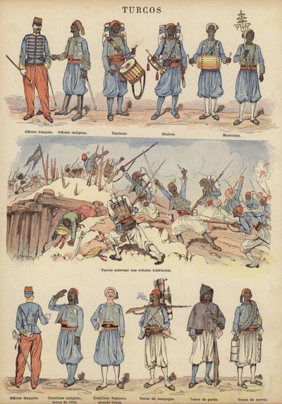 Turcos, a francia hadsereg gyarmati katonái (színes litho) alkotó: Victor Armand Poirson