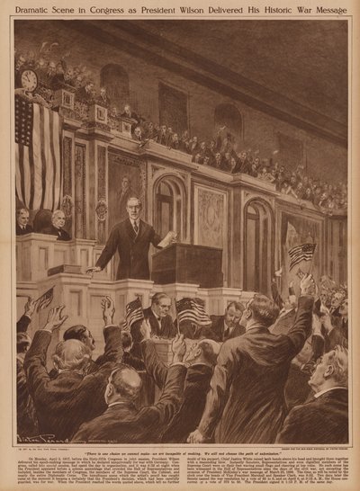 Woodrow Wilson amerikai elnök kéri a kongresszust, hogy hirdessen háborút Németországnak alkotó: V. Perard