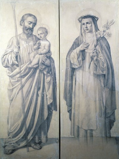 Sienai Szent Katalin és Szent Kristóf előkészítő rajza alkotó: V. de Matteis