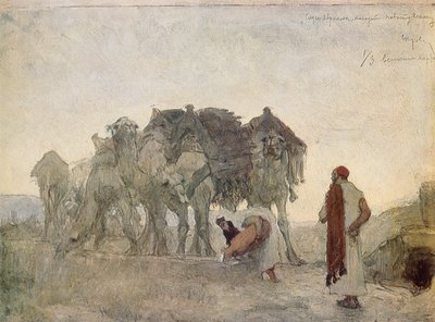 Ábrahám szolgája menyasszonyt talál Izsáknak, Rebeka alkotó: Valentin Aleksandrovich Serov