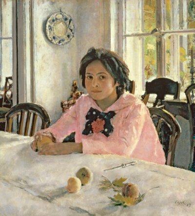 Lány őszibarackkal alkotó: Valentin Aleksandrovich Serov