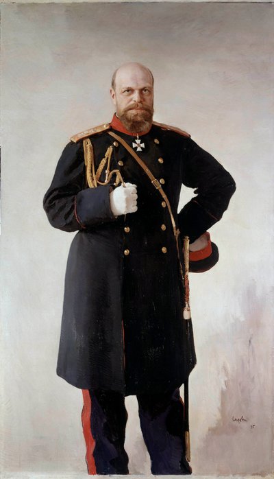 III. Sándor (1845-1895), oroszországi császár portréja lábán Valentin Szerov (1865-1911) festménye 1895 Szentpétervár. Chateau De Peterhof - III. Sándor (1845-1895), Oroszország császárának teljes alakos portréja. Valentin Szerov (1865-1911) festménye alkotó: Valentin Aleksandrovich Serov