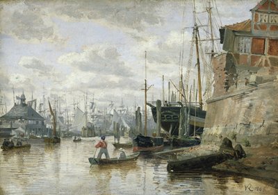 A gerendaház Hamburg kikötőjében, 1848 (olaj, papír a fedélzeten) alkotó: Valentin Ruths
