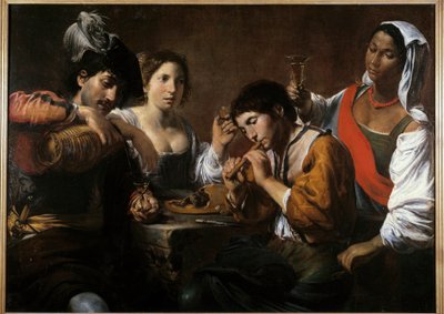 Találkozás egy kabaréban Valentin de Boulogne (1591-1632) festménye 17. század V. 0,96x1,33 m alkotó: Valentin de Boulogne