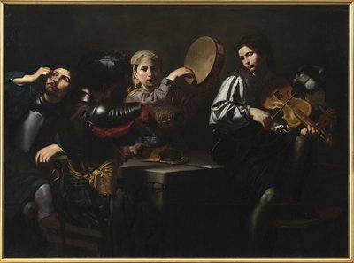 Zenészek és katonák alkotó: Valentin de Boulogne