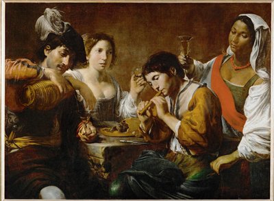 Reunion dans un cabaret - Társaság a kocsmában ... alkotó: Valentin de Boulogne
