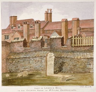 A londoni fal maradványai a St Giles templomkertben Cripplegate nélkül, London City, 1825 alkotó: Valentine Davis