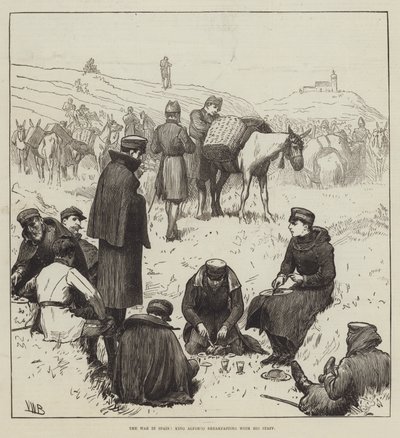 A spanyol háború, Alfonso király reggelizik a személyzetével alkotó: Valentine Walter Lewis Bromley