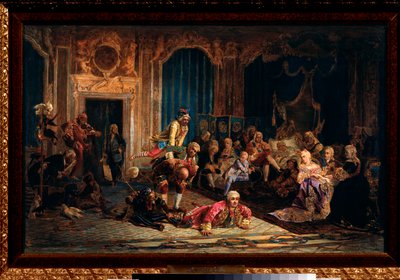 Viccesek I. Anna orosz császárné udvarában (Anna Ivanovna alkotó: Valeri Ivanovich Jacobi
