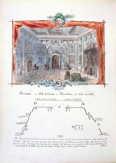 Victor Hugo (1802-85), 1879 (tinta és gouache) Hernani című 1877-es produkciójának díszletterve és színpadi rendezése alkotó: Valnay Pere et fils