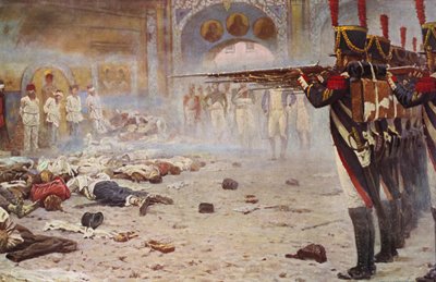 Kivégzőosztag foglyokat végez ki (színes litográfia) alkotó: Vasili Vasilievich Vereshchagin