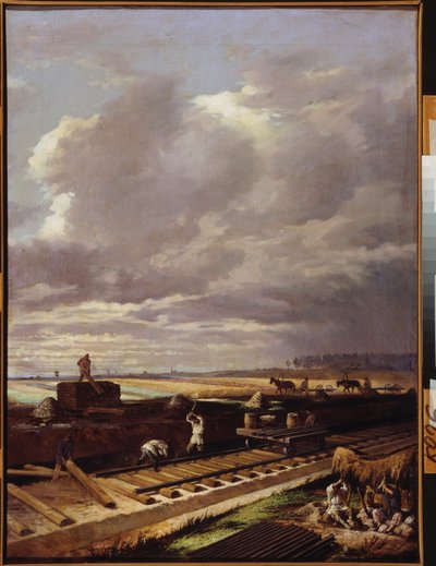 Vasútépítési munkák – Vaszilij Vlagyimirovics Pukirev (Vaszilij Poukirev) (1832-1890) festménye, olaj, vászon alkotó: Vasili Vladimirovits Pukirev