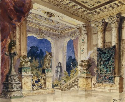 Színpadterv N. Krotkov A skarlát rózsa című operájához, 1884 alkotó: Vasilij Dmitrievich Polenov