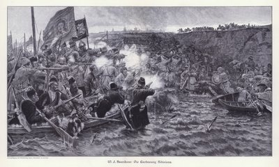 Jermak Timofejevics Szibéria meghódítása (metszet) alkotó: Vasilij Ivanovic Surikov