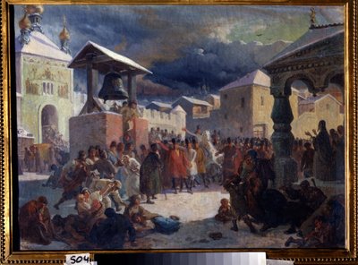 A veccse (a szláv országok középkori népgyűlése) a Novgorodi Köztársaságban (A veccse a Novgorodi Köztársaságban). Vaszilij Grigorjevics Khudyakov (1826-1871) festménye. Olajfestmény alkotó: Vasily Grigorievich Khudyakov