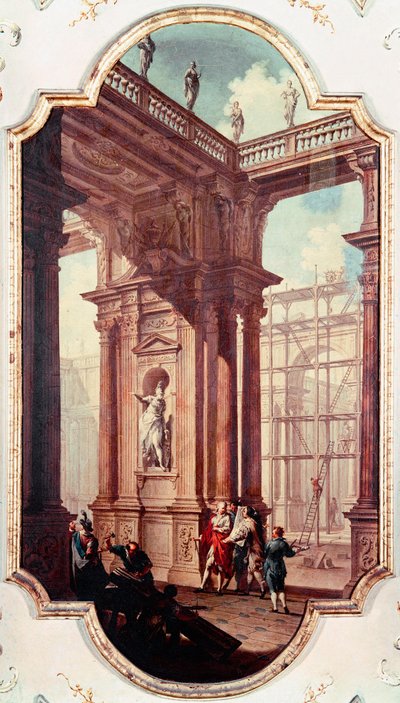 Egy villa építkezése Venetie-ben A velencei iskola festménye. 18. századi Velence Galleria del Accademia alkotó: Venetian School