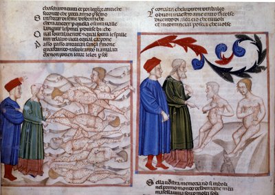 Dante és Vergilius beszélgetésben az arezzói Grifolinóval és a sienai Capocchióval. 14. század (miniatúra) alkotó: Venetian School