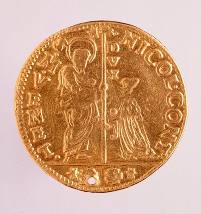Arany érme (zecchino vagy flitter) a Velencei Köztársaságból: Nicolo Contarini dózse uralkodása (1630-1631). Átmérője 3,4 cm Róma, nemzeti terminus múzeum alkotó: Venetian School