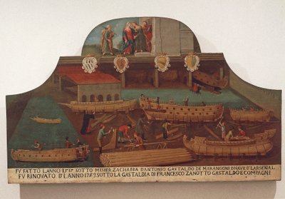 A Hajóasztalos Céh cégtáblája a Velencei Arzenálban alkotó: Venetian School
