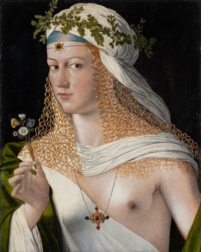 Fiatal nő idealizált portréja Flora szerepében, 1520 körül (vegyes technika, nyárfa) alkotó: Veneto Bartolomeo