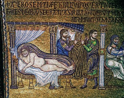 Bizánci építészet: „Noe részegsége”” mozaik velencei művészek 13. századi Szent Márk-bazilika alkotó: Veneto-Byzantine School