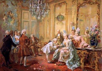 Mozart és Mme de Pompadour,1900 körül (kromo) alkotó: Vicente de (after) Paredes