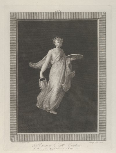 Egy részben meztelen bacchante felemelt bal kezében korongot, h...-ban egy vödröt tart, kb. 1795-1820 alkotó: Vicenzo Feoli