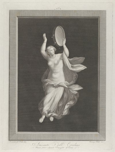 Egy részben meztelen bacchante tamburán játszik, kb. 1795-1820 alkotó: Vicenzo Feoli