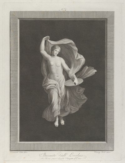 Egy részben meztelen bacchante, aki bal kezében korongot tart és felemeli a ruháit ..., kb. 1795-1820 alkotó: Vicenzo Feoli