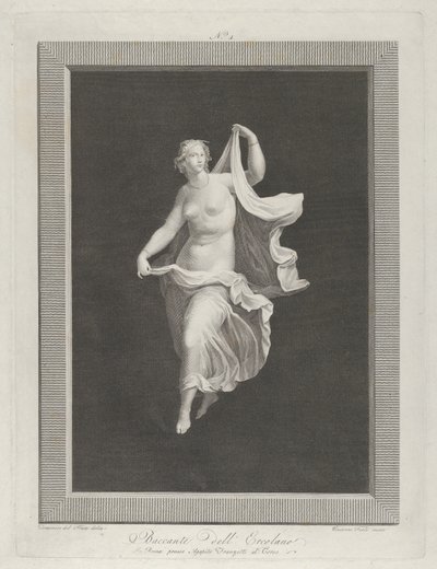 Egy részben meztelen bacchante, aki előrelép, és mindegyikben tartja a drapériája végét ..., kb. 1795-1820 alkotó: Vicenzo Feoli