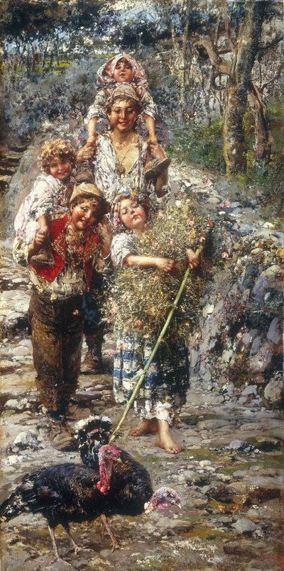 Gyerekek pulykákkal (olaj, vászon) alkotó: Vicenzo Irolli