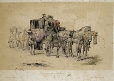 Fiacre-nek nevezett autók – Ádám litográfia, 1840. vers alkotó: Victor Adam