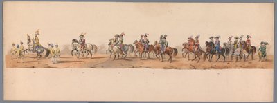 Történelmi körmenet az Utrechti Alkalmazott Tudományok Egyetemének második századik évfordulóján, 1836 (8. tábla) A holland hadsereg közeledése Ostendhez, 1600. július 3-án, a nieuwpoorti győzelem másnapján; a H ​​H Student által adott jelmezes ábrázolás s alkotó: Victor Adam
