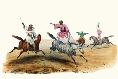La voltige, par des Beduins. „” Album Grotesque, Choices of Types Remarkable”, illusztrációi Victor Adam, Párizs, 1850 körül. alkotó: Victor Adam