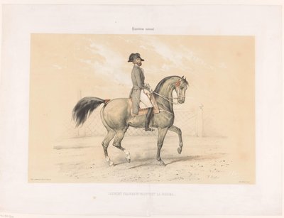 Laurent Franconi Norma kancáján lovagol Laurent Franconi Montant la Norma. (cím a tárgyon) Lovak és lovasok a versenypályán (sorozat címe) Nemzeti Hippodrome (sorozat címe az objektumon) alkotó: Victor Adam