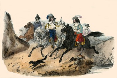 A kihívás, 2 úriember között. az albumban Grotesque, Choix de Types Remarkable”, Victor Adam illusztrációi, Párizs, 1850 körül. alkotó: Victor Adam