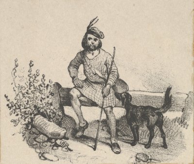 Ember ül egy kutyával, 19. század közepe. alkotó: Victor Adam