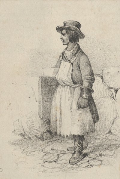 Férfi kötényt és kalapot viselő, 19. század közepe. alkotó: Victor Adam