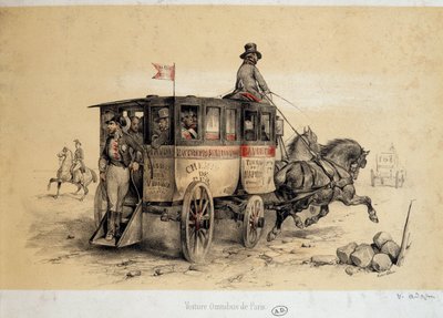 Párizsi omnibusz autó - Ádám litográfiája, kb. 1840 alkotó: Victor Adam