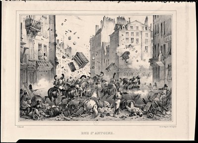 Rue Saint-Antoine 1830 júliusában, H. Delaporte metszete alkotó: Victor Adam