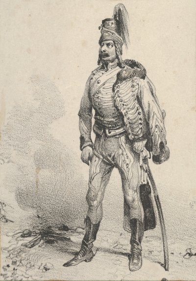 Álló katona kabátjával az egyik vállán, 19. század közepe. alkotó: Victor Adam