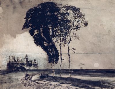 Tájkép három fával, 1850 (szén, toll, indiai tinta és mosás papíron) alkotó: Victor Hugo