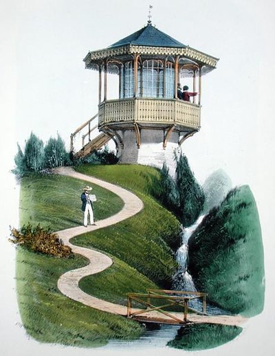Montigny-i Belvedere, a "Habitations Champetres" című, 1855 körül kiadott könyvből (kromolitográfia) alkotó: Victor Jean-Baptiste Petit