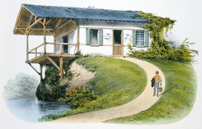 Egy vadőr háza, illusztráció a „Habitations Champetres”-ből, Párizs, 1895 körül (chromolitho) alkotó: Victor Jean Baptiste (after) Petit