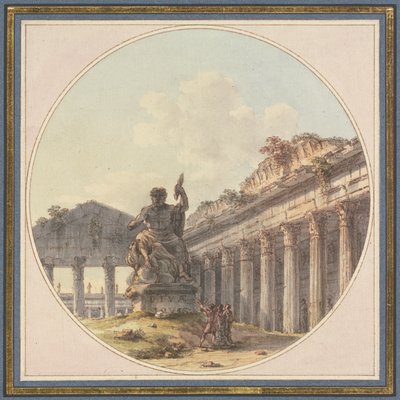 Építészeti capriccio: Templomrom belseje Jupiter Tonans szobrával és staffázsalakokkal alkotó: Victor Jean Nicolle