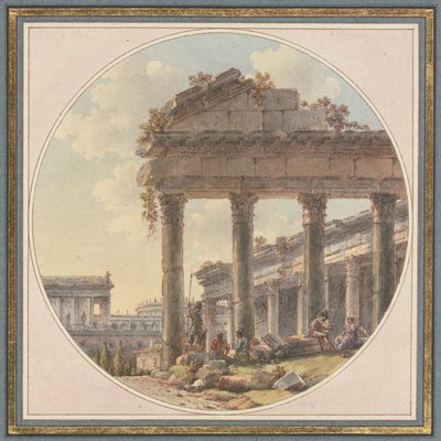 Építészeti capriccio: templomrom és staffázsalakok alkotó: Victor Jean Nicolle